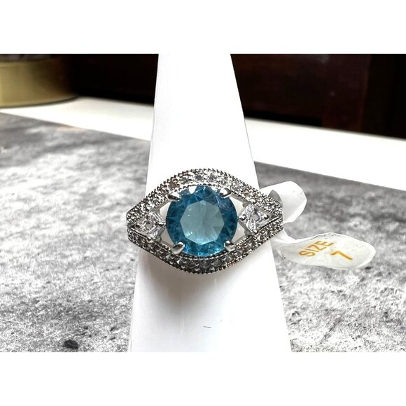 Ring Bomb Party Ring, size 7, blue stone, silver color band - Picture 1 of 6